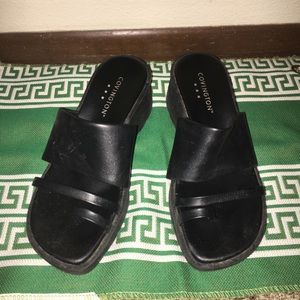 🖤 Chunky vintage 90s black wedge sandals platform